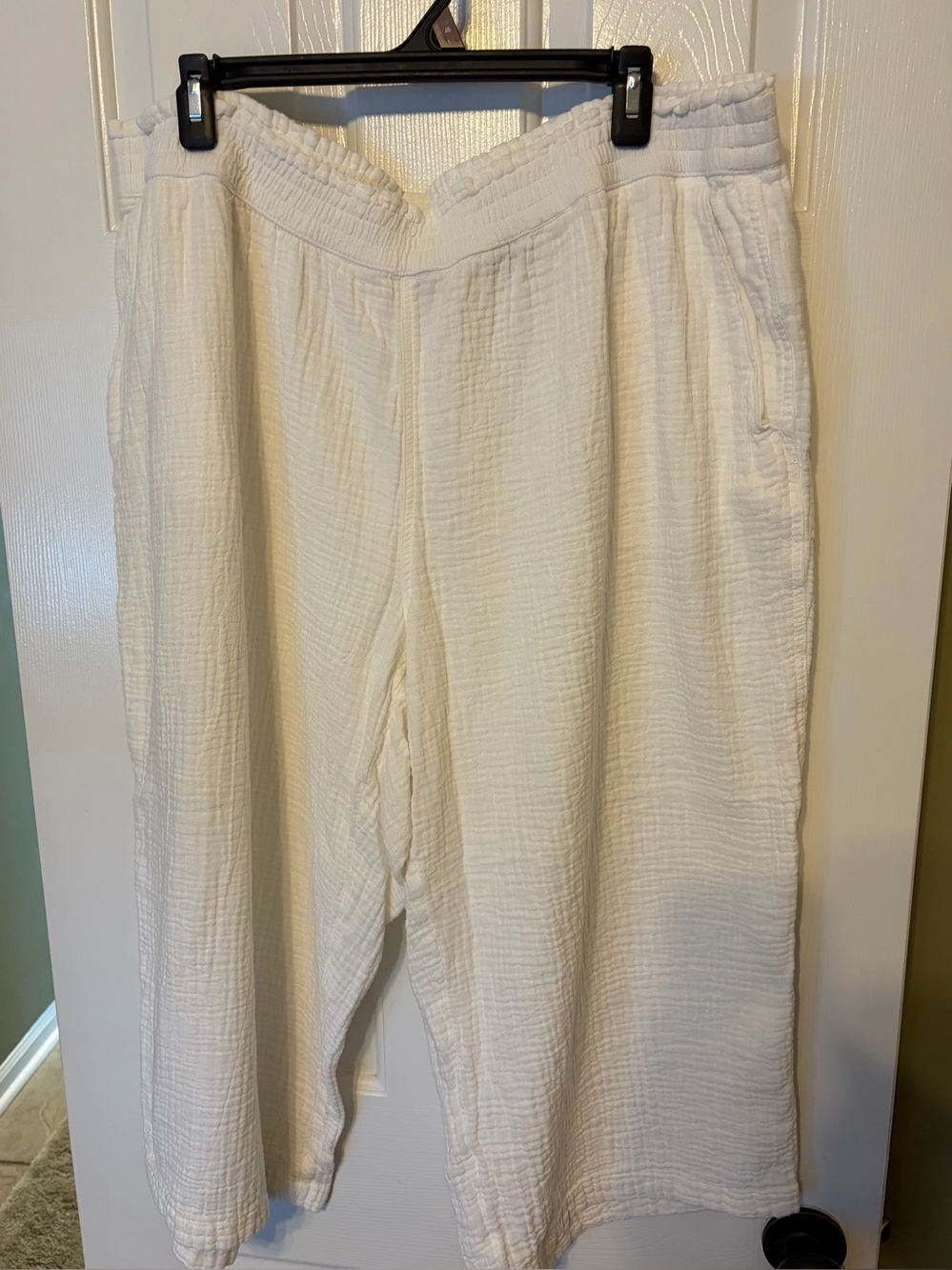 Lands’ End Women’s White Cotton Gauze Relaxed Cropped Wide Leg Pants, Size 2XL